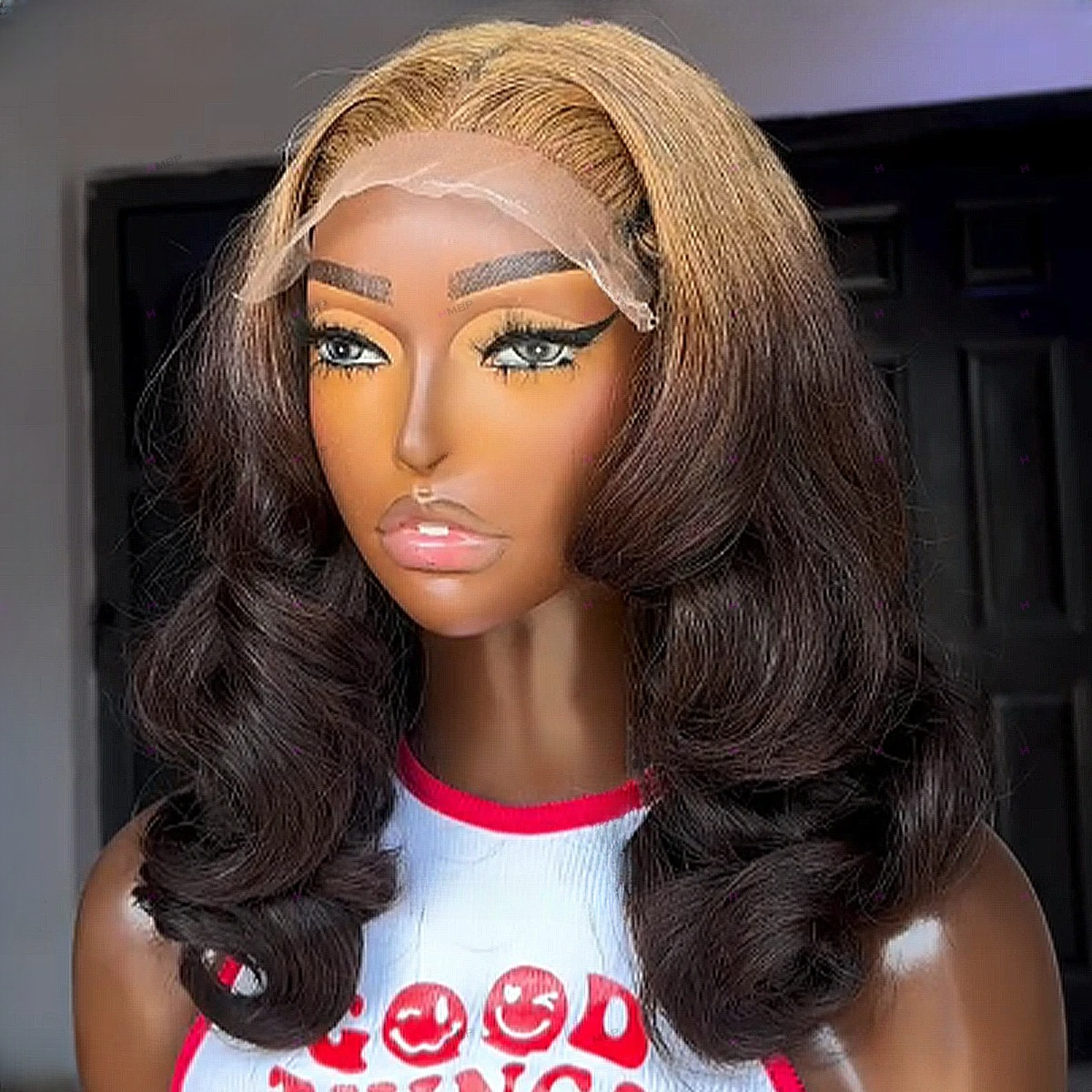 Highlight Ombre Brown Orange Body Wave Human Hair Wigs Short Bob Wig 13x6 13x4 HD Lace Frontal Wig Ginger Wig Transparent Lace Front Wig Synthetic