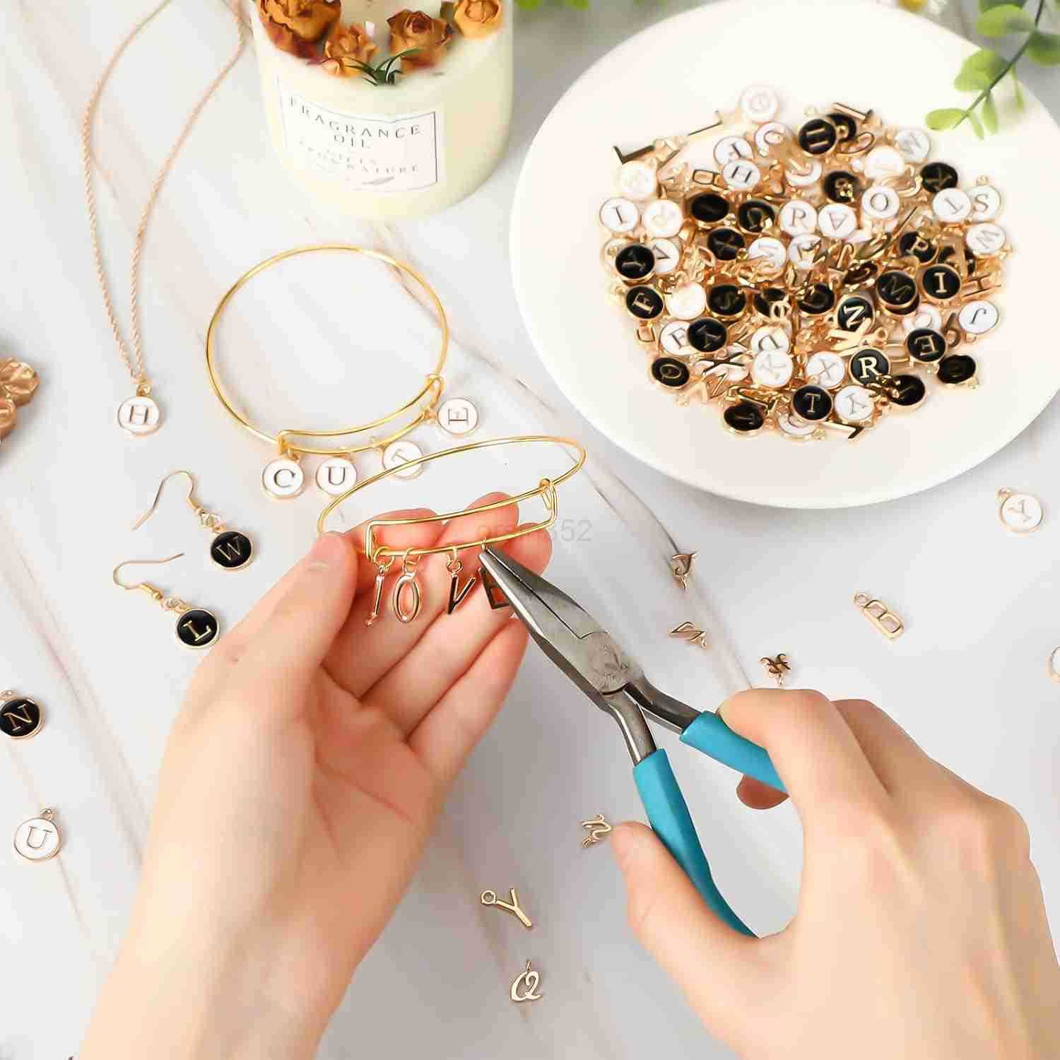 156Pcs6 Sets Letter Charms Letter Charms 3 Styles AZ Initial Alphabet Metal Charms with 200Pcs Open Jump Rings for Earrings Necklace Jewelry Making KW