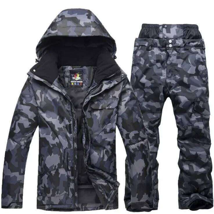 Warm Ice Wear Camouflage Snow Clothes Men, Skiing Suit Sets, Snowboarding Costume, 10K Waterproof Jackets And Pants, -30