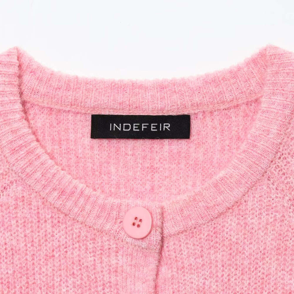 DHEssentials INS2025 Fashionable Round Neck Long Sleeve Blogger Simple Lazy Pink Sweater Cardigan Coat
