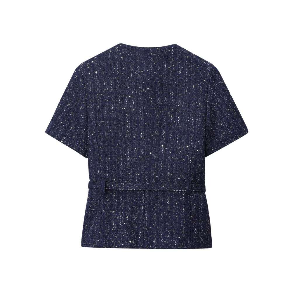 DHEssentials INS2025 Spring Summer New Women's Elegant Belted Metallic Thread Texture Little Chanel Style Jacket