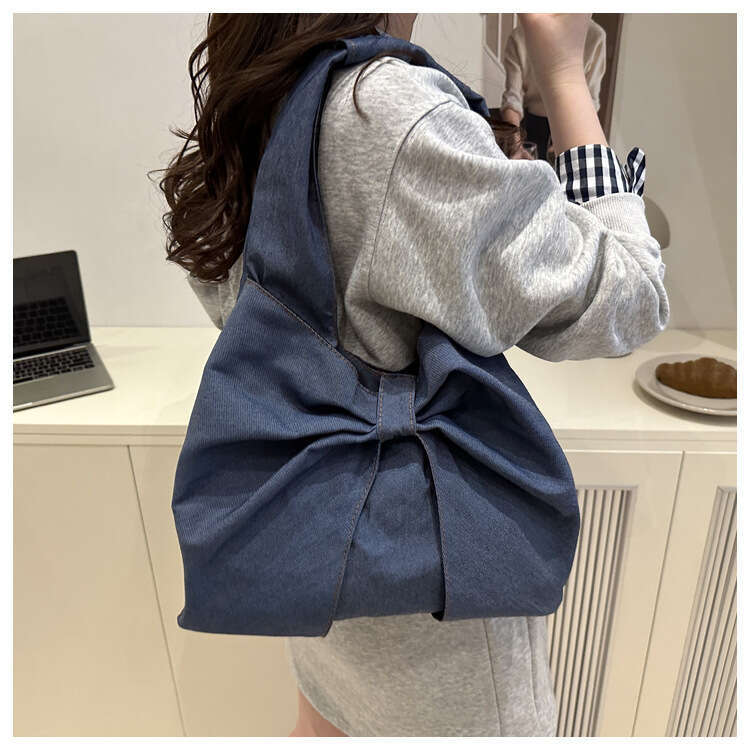 2025 Designer Bags New Fashion Simple Denim Single Shoulder Handbag Cute Exquisite Bow Niche Commuter Tote Bag
