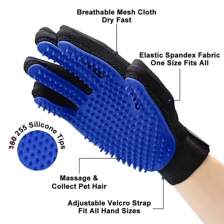Efficient Pet Hair Remover Gloves Gentle Shedding Brushes for Dogs Cats & Horses with Long and Short Hair