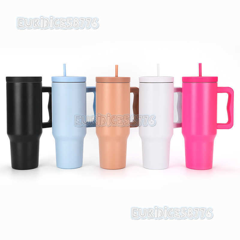 40oz Third Generation Straw Car Cup 304 Stainless Steel Insulated Cup Large Capacity Handle Ice Cup Car Mount H250911