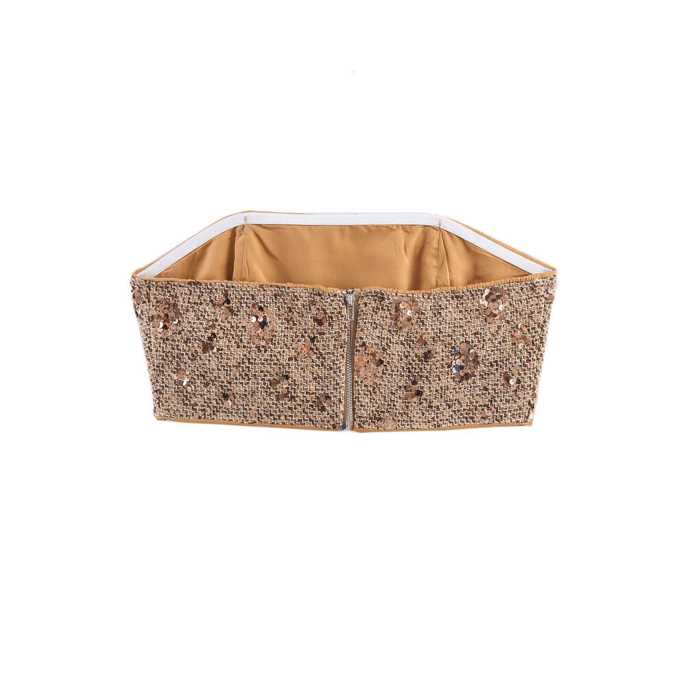 DHEssentials Summer New French Sexy Little Chanel Style Beaded Strapless Top + Fashion Shorts Two-Piece Set