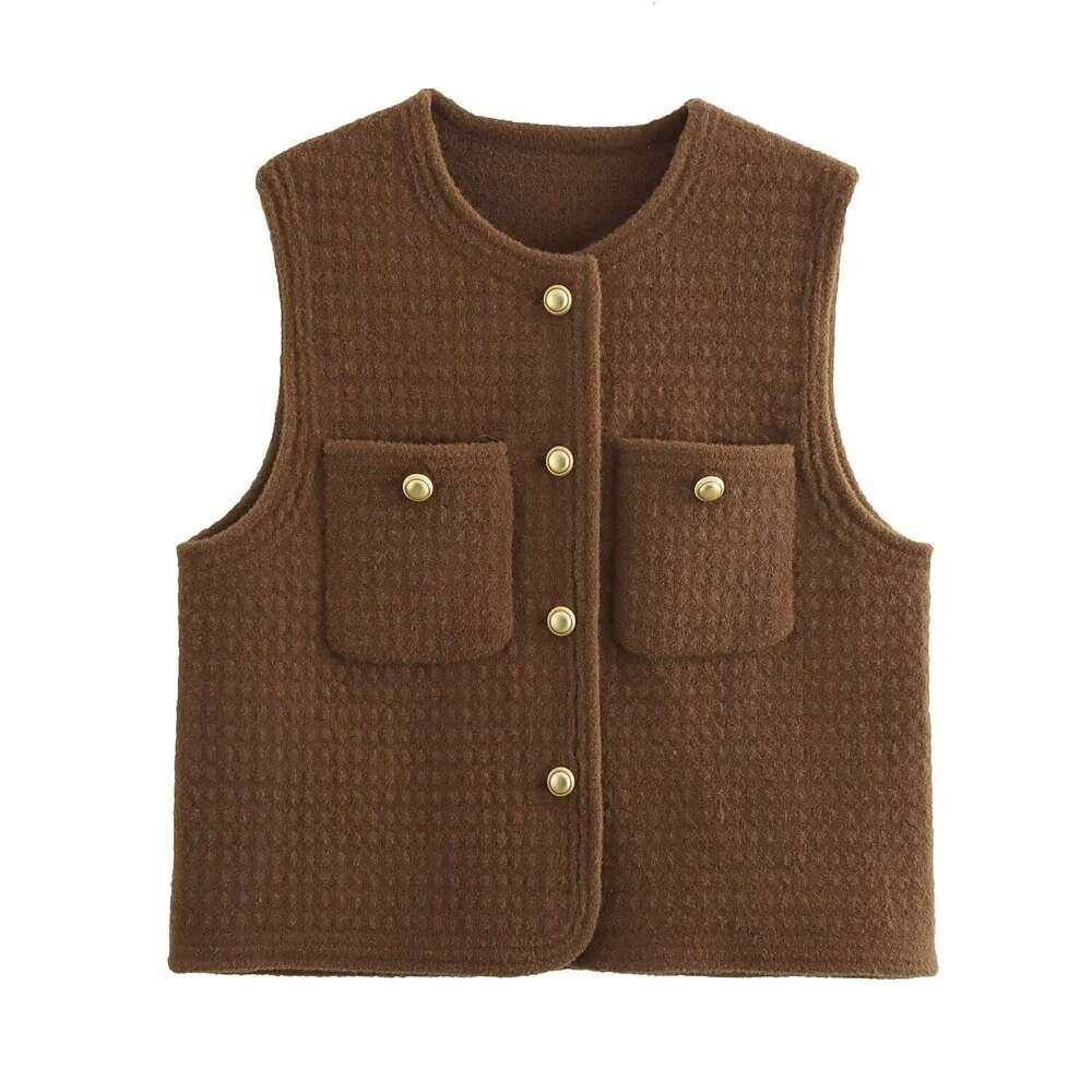 DHEssentials 2025 Autumn New French Style Chic Thickened Plaid Knitted Sleeveless Vest