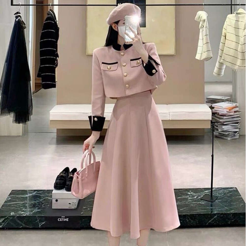 DHEssentials Plus Size Slimming Little Chanel Style Velvet Suit High-end French Coat Top High-waisted Skirt Two-piece Set for Women