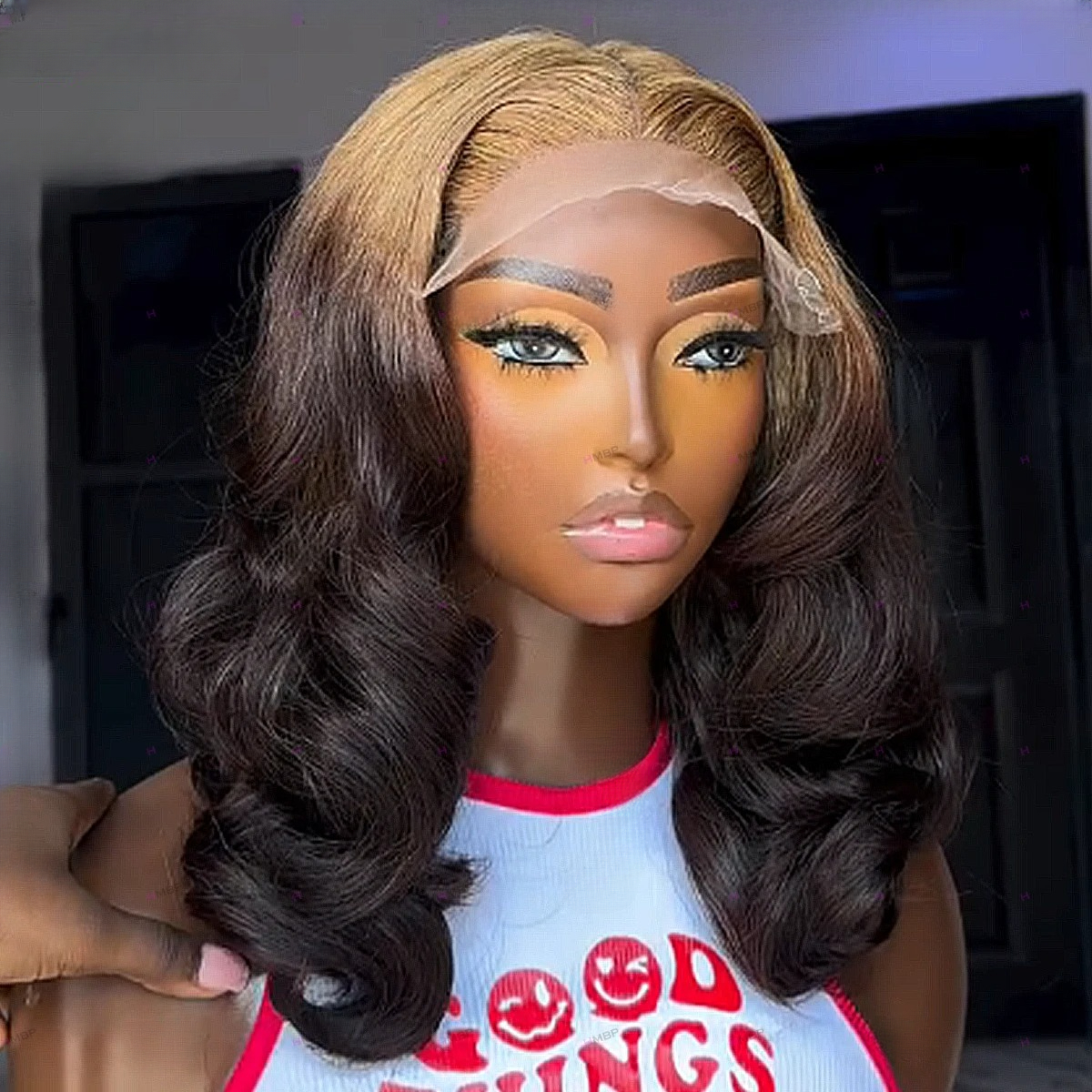 Highlight Ombre Brown Orange Body Wave Human Hair Wigs Short Bob Wig 13x6 13x4 HD Lace Frontal Wig Roots Copper Ginger Wig Transparent Lace Front Wig
