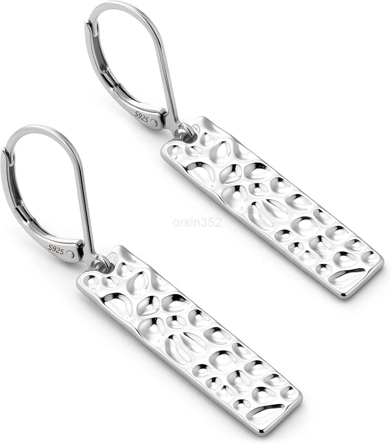 925 Sterling Silver Dangle Earrings for Women 14K Gold Plated French Leverback Earrings Hypoallergenic Lightweight Statement Hammer Square Bar Long Dr