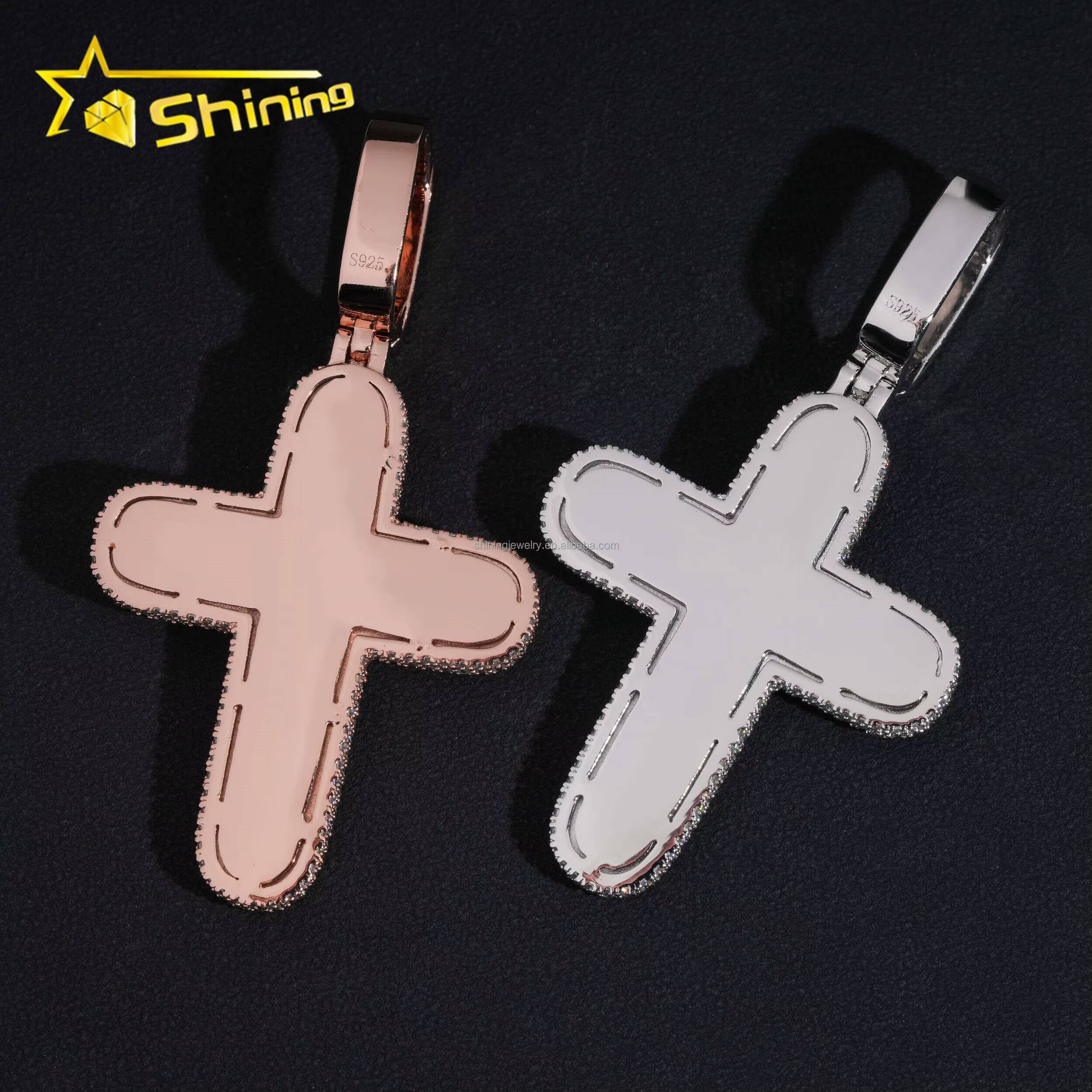 Personalized High Quality Hip Hop Rapper Jewelry Rainbow Color Moissanite Diamond S925 Solid Silver Iced Out Man Cross Pendant