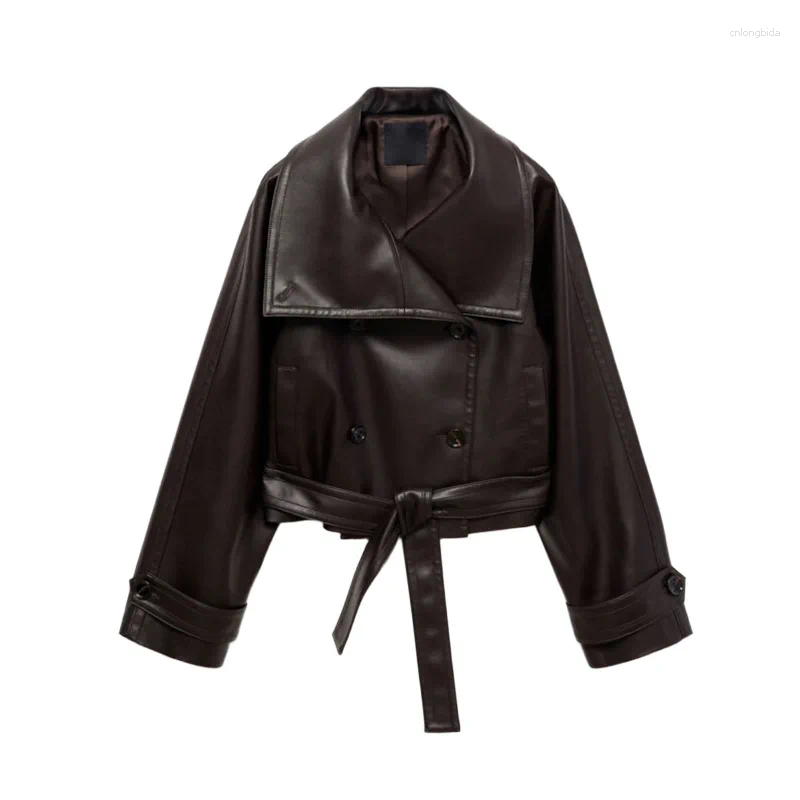 Women's Jackets Fashion Pu Leather Stand Collar Jacket Women Solid Loose Long Sleeve Button Street 2025 Black Pockets Zipper Outwear