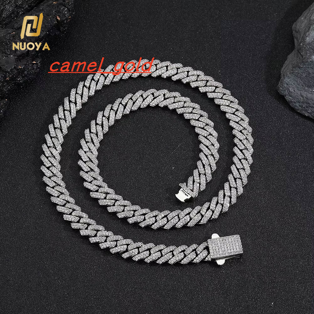 NUOYA Hip Hop Fashion Jewelry 8mm Custom Iced Out Diamond Cuban Chain 18K Gold Plated Prong Cuban Link Chain Necklace