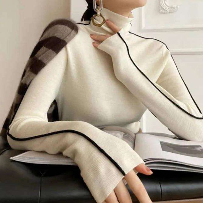 Women s Sweaters Pullovers Women Striped Turtleneck Warm Knitted Sweater Spring Fall Y K Elegant Korean Office Lady Simple Design Bottom