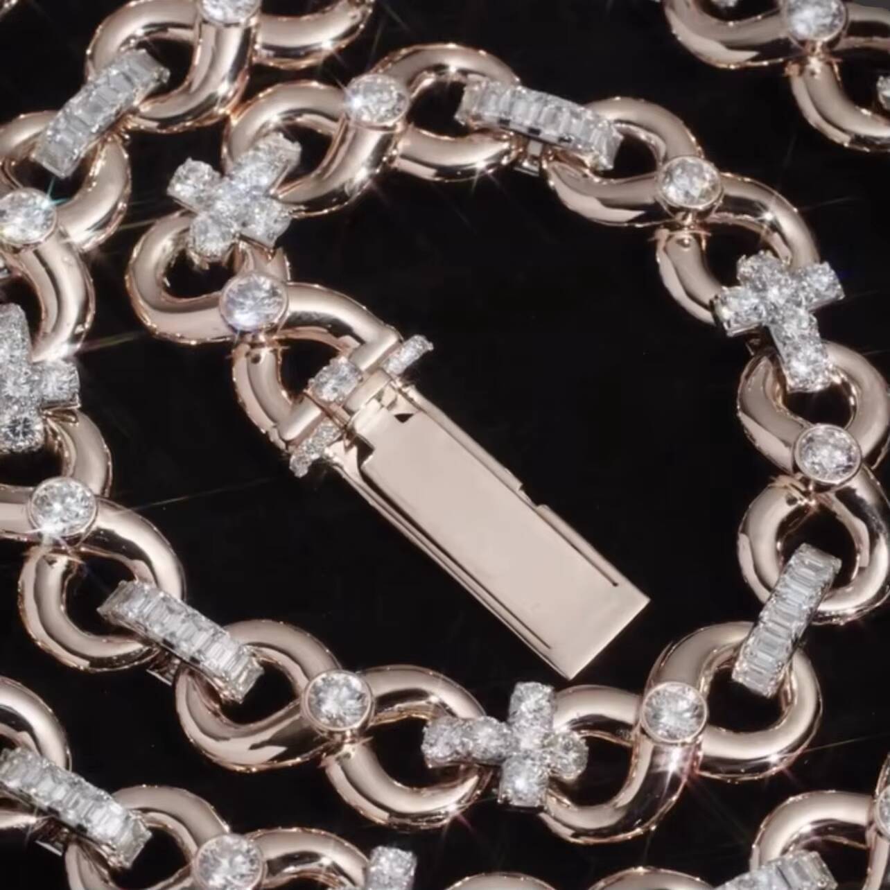 New Design Rapper Jewelry 13MM Infinity Link Chain Rose Gold VVS Moissanite Hip Hop Iced Out Chain Necklace