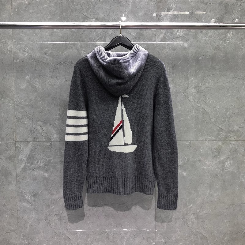 Back sailing cardigan Maillard color zipper hoodie four-bar sweater men's and women's same style jacket hooded cardigan