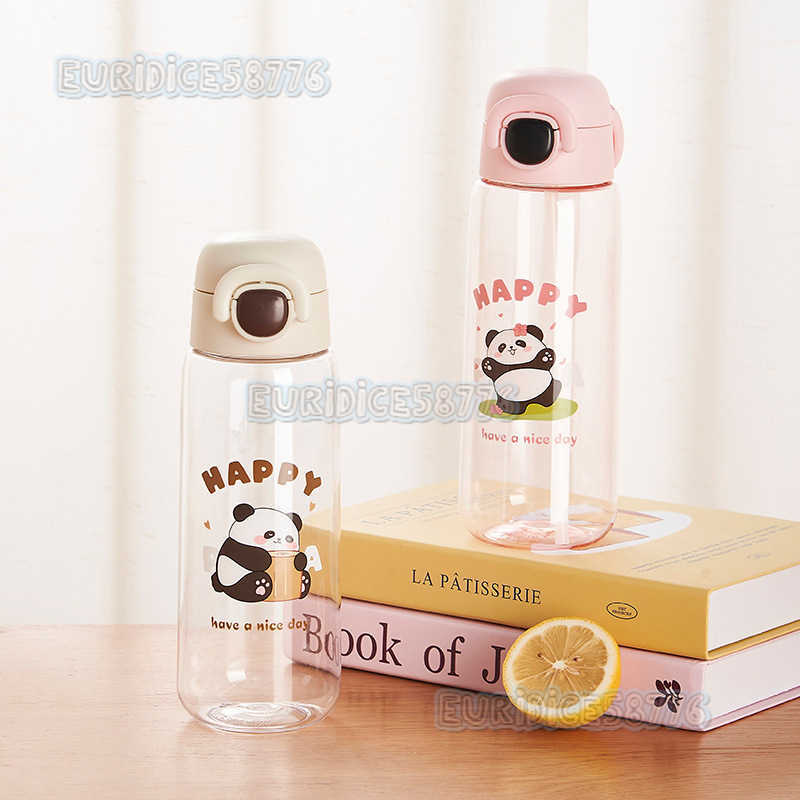 New Panda Plastic Cup Portable Cup Cute Cartoon Plastic Straw Cup Childrens Handy Cup H250911