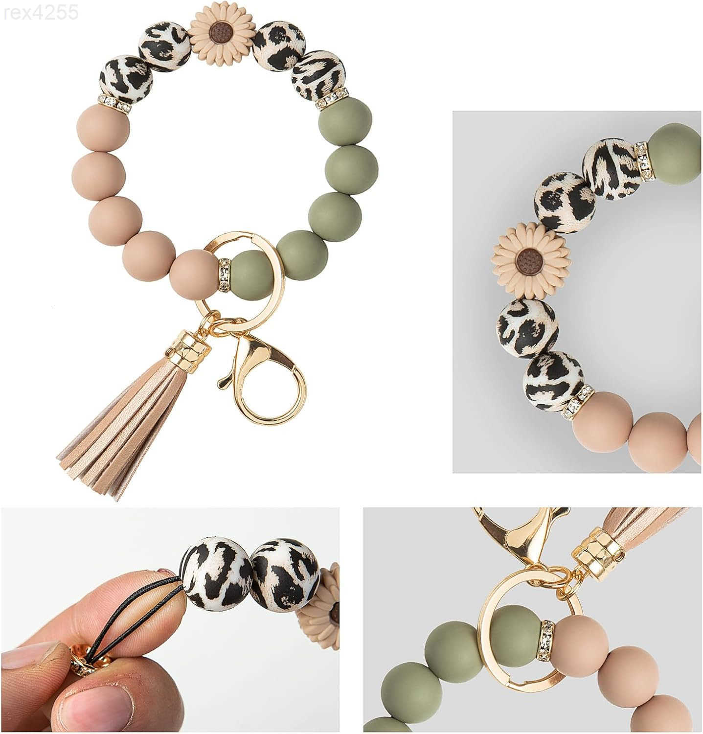 Keychain Bracelet Wristlet with Wallet Card Holder Pocket Flower Tassel Purse Silicone Key Ring for WomenW250911