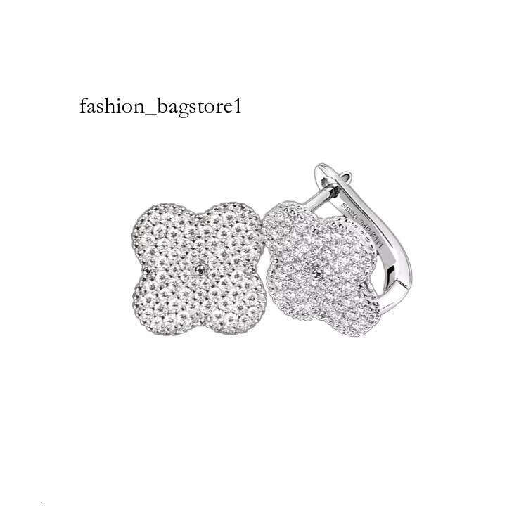 Certified Women's Sterling Sier Moissanite Flower Earrings with Four-leaf Clover Clip Full Cluster