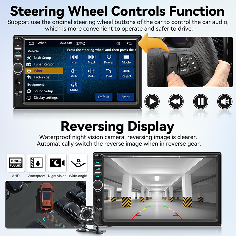 Car Radio Bluetooth 2 Din Carplay Handsfree RDS Mirror Link Stereo HD MP5 Player USB TF Android Auto Touch Screen Auto Audio