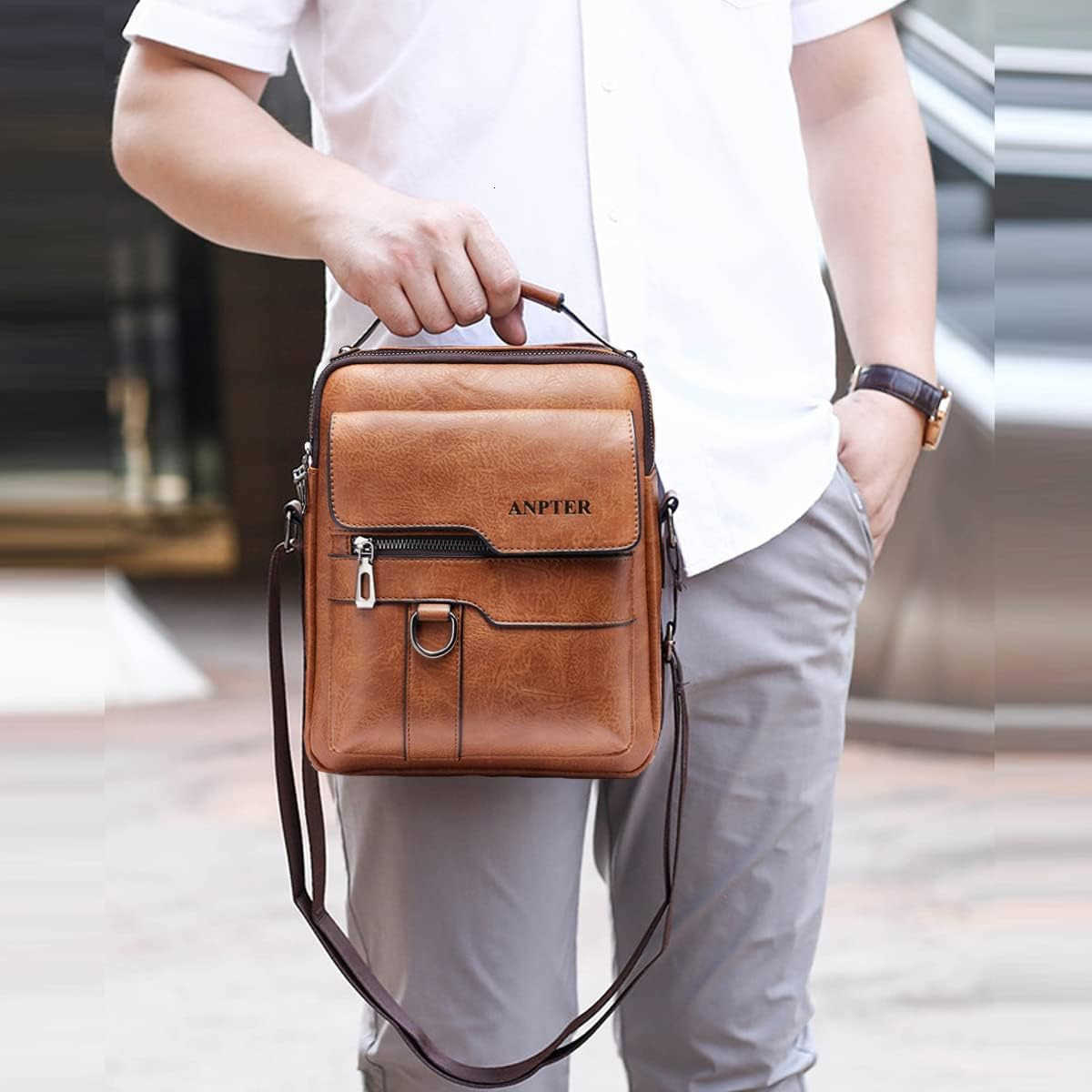 Messenger Bag for Men Crossbody Shoulder Purse Small Vintage PU Leather Satchel Pouch Side Crossover HandbagW250911