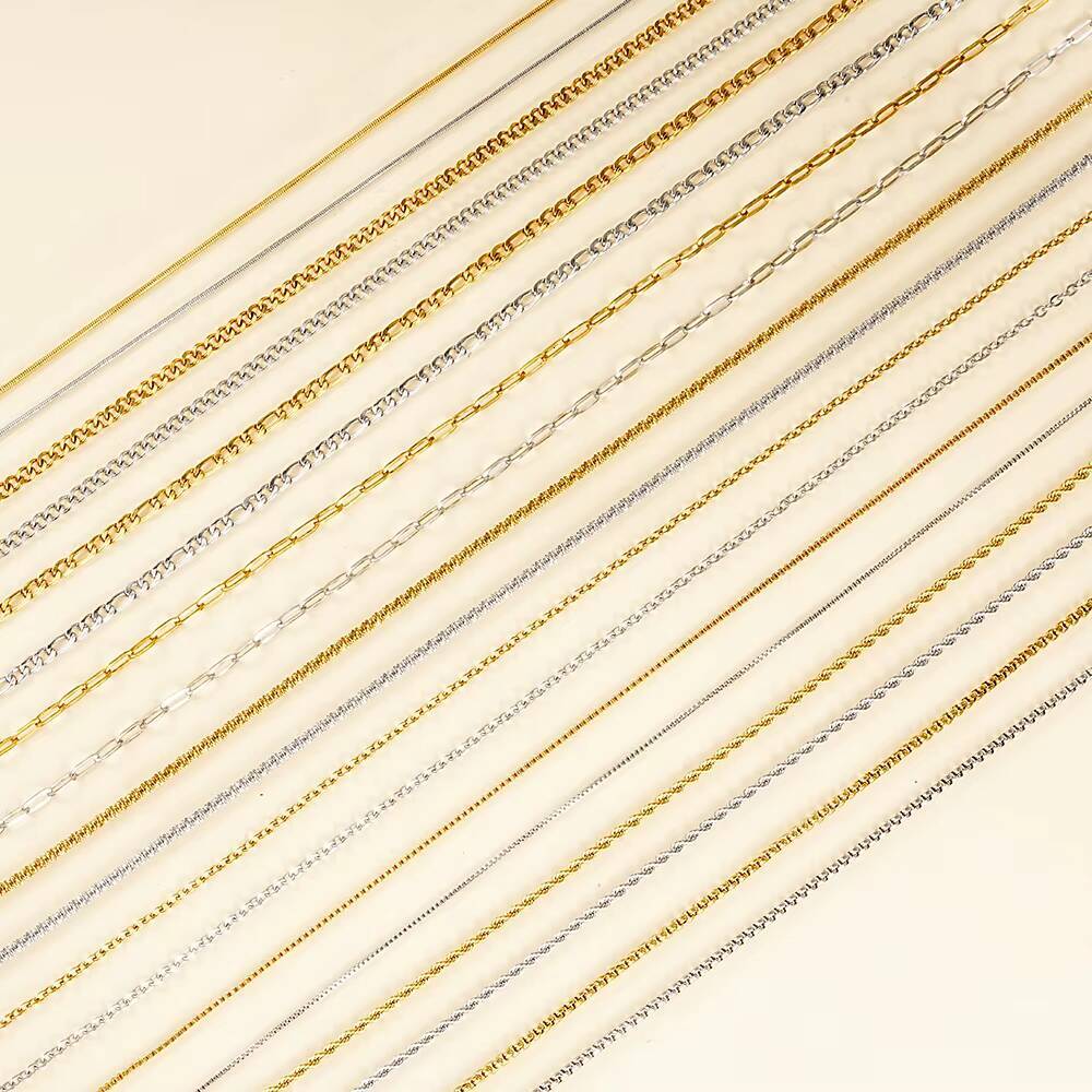 Non Tarnish Fashion Jewelry Stainless Steel Cuban Link Chain 18k Gold Plated Rope Snake Figaro Chain Necklace for Man Women