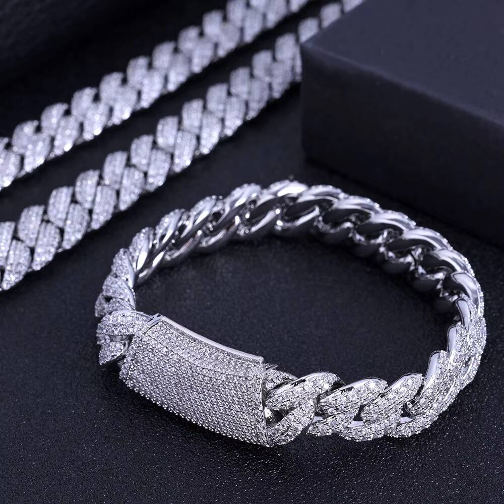 NUOYA Hip Hop Luxury 13mm 2 Row Diamond Cuban Chain Necklace Micro Pave Bling Iced Out Zircon Cuban Link Chain Jewelry for Women