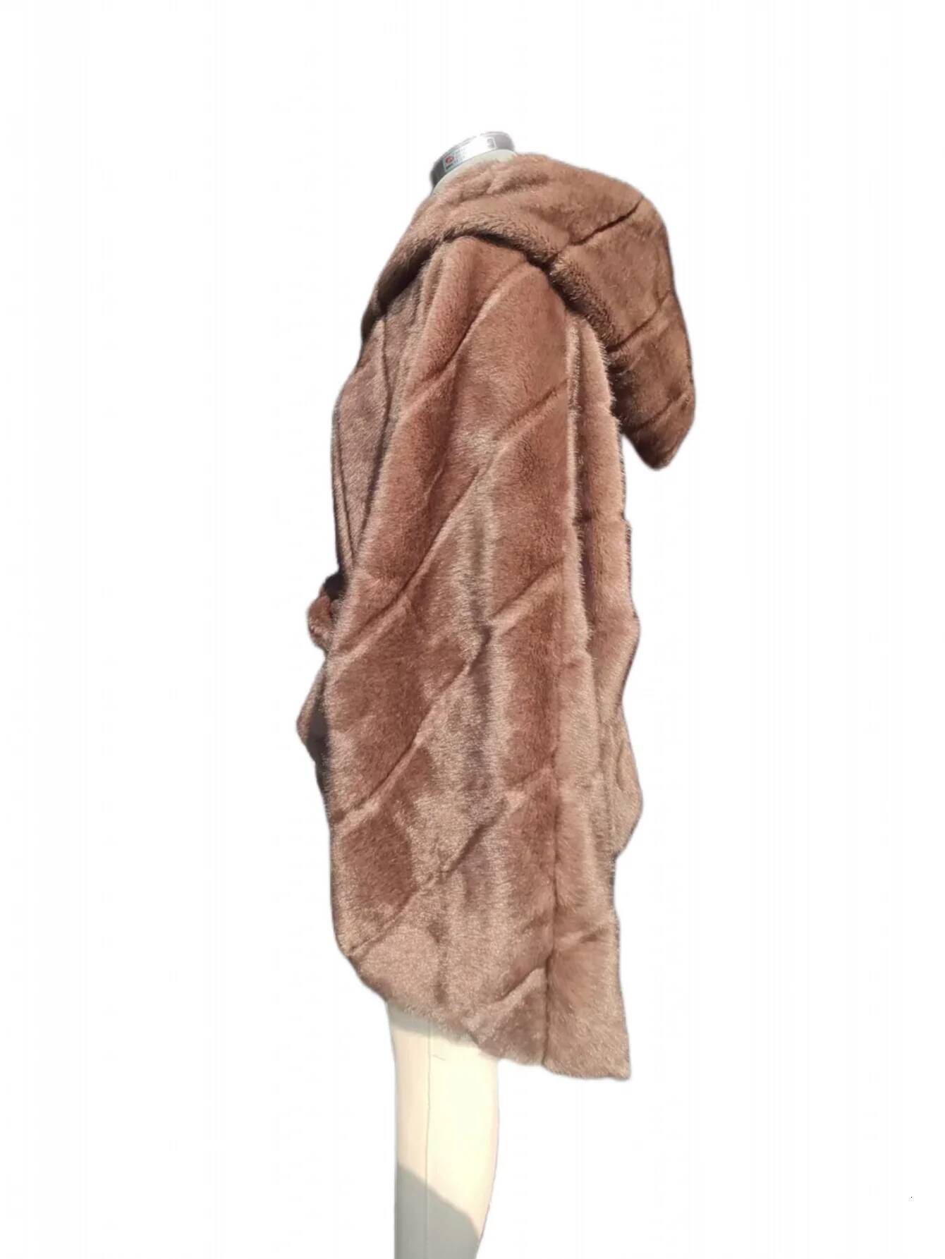 New fashion for autumn and winter: casual fluffy faux fur coat, women's hooded belt style, batsleeve artificial Mink Coat