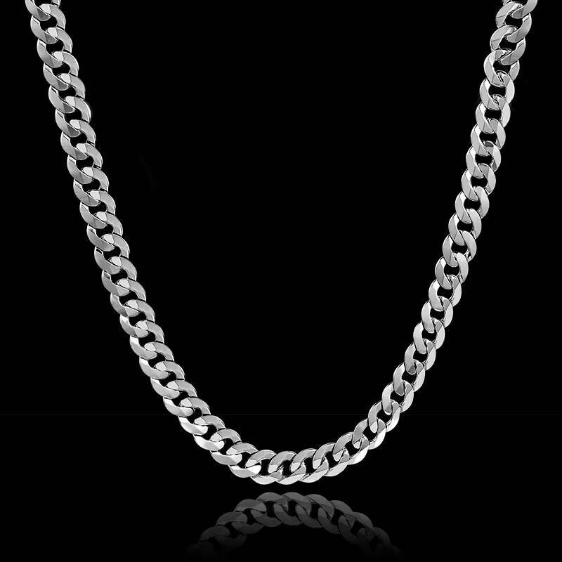 925 Silver Cuban Link Chain Necklace Mens Personality European Hip Hop Style 20inch 22inch 24inch Link Chain