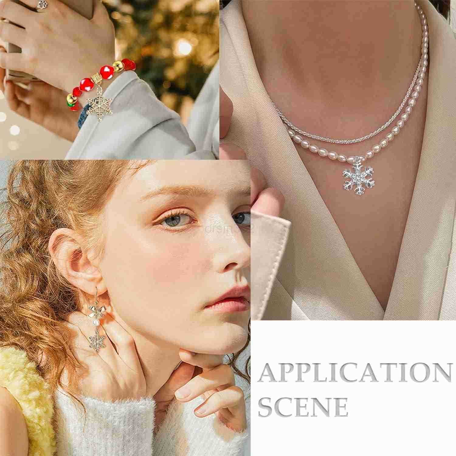 1 Box 36Pcs 6 Style Snow Charms Christmas Snowflake Charms Xmas Winter Rhinestone Pendants for Jewelry Making DIY Necklace Earrings Christmas PaW25091