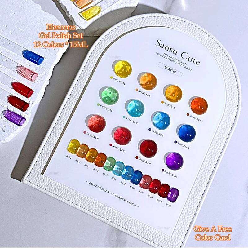 Eleanuos Rainbow Gel Polishing 12Pcs Mixed Varnish Semi Permanent UV Soaked Nail Candy Primer Salon Ice Penetrating Finish 15Ml