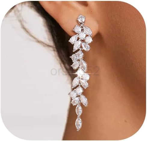 Clip on Earrings for Women 925 Sterling Silver Plated Cubic Zirconia Long Tassel Dangle Drop Earrings Non Pierced Earrings for Women Jewelry Gifts Wed