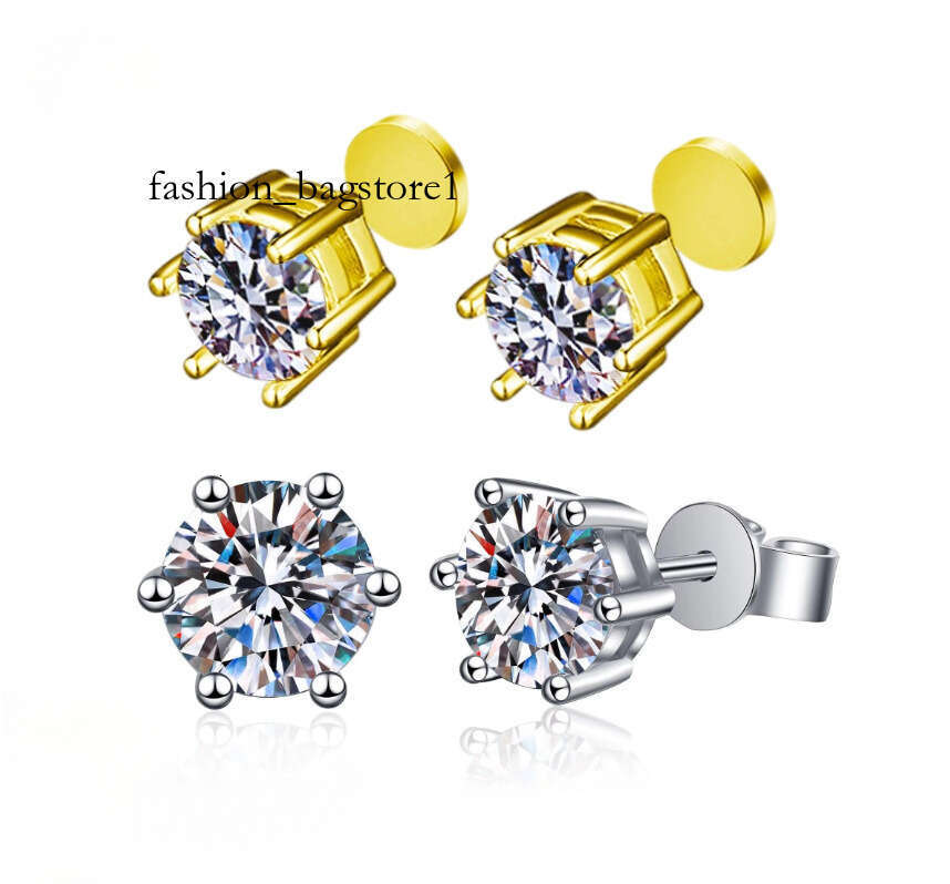 Classic Six-Prong Moissanite Earrings Sterling Sier Gold Plated Cross-Border Hot-Selling Fashionable Ear Jewelry for Women