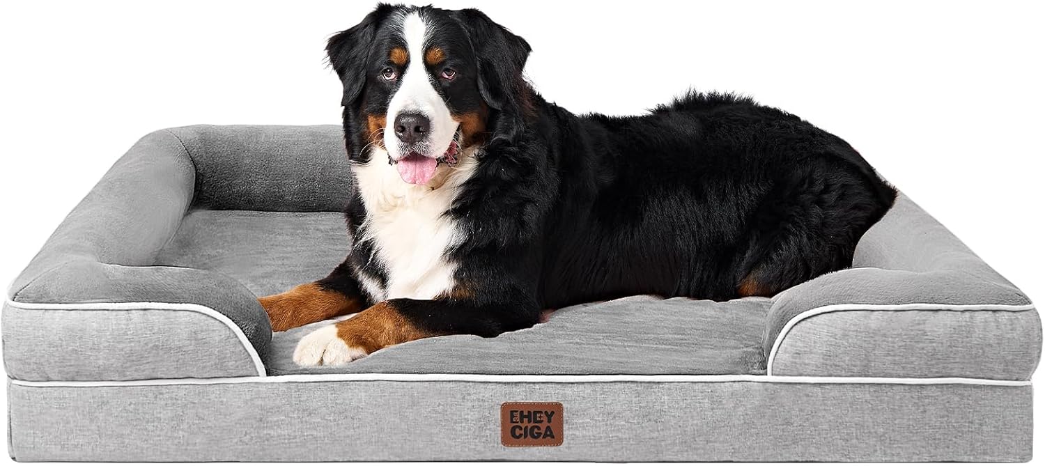 Orthopedic Dog Beds for Extra Large Dogs, Waterproof Memory Foam XXL Pet Bed with Sides, Non-Slip Bottom and Egg-Crate Foam Big Dog Couch Bed with Was