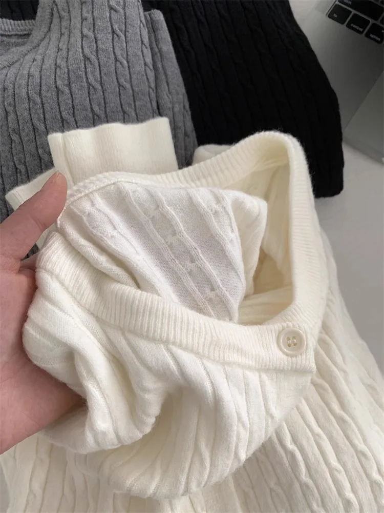 Zjaiss Single Breasted Casual Knitted Sweater Oneck Cardigan Women Autumn Winter Korean Fashion Long Sleeve Tops 250911