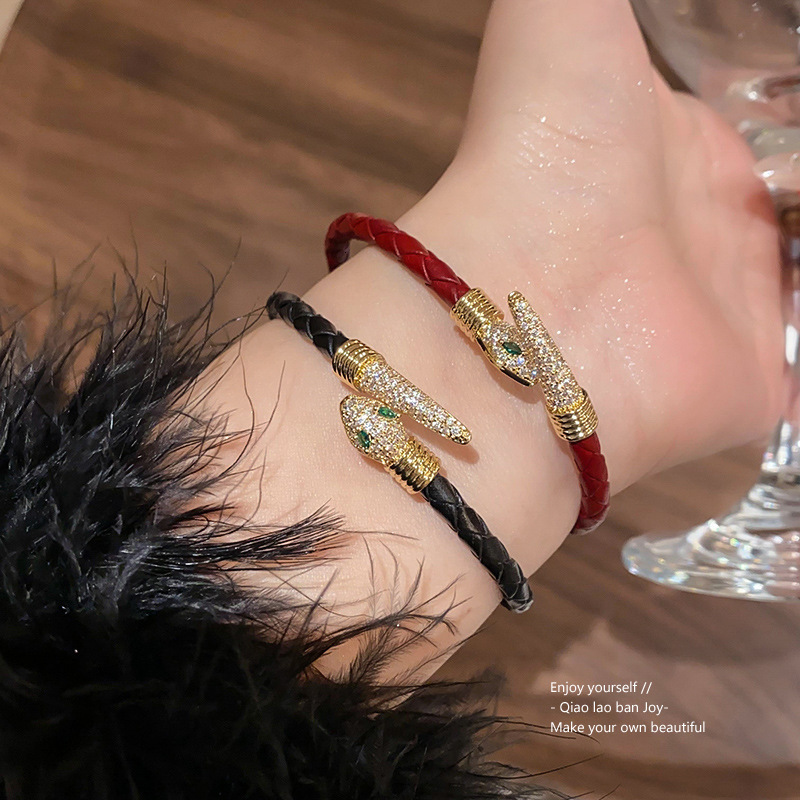 Luxury Brand Designer Jewelry Real Gold Plated Zircon Snake Open Bracelet Niche Retro Personality Bracelet Light Luxury High-End Versatile Jewelry For