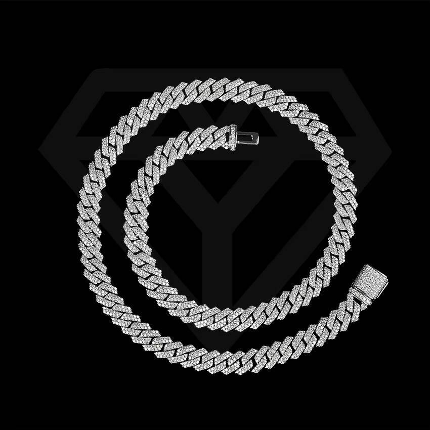 Customizable 1019mm HipHop Cuban Link Chain CZ Diamond Bracelet Necklace in Iced Brass Cubic Moissanite for Gift