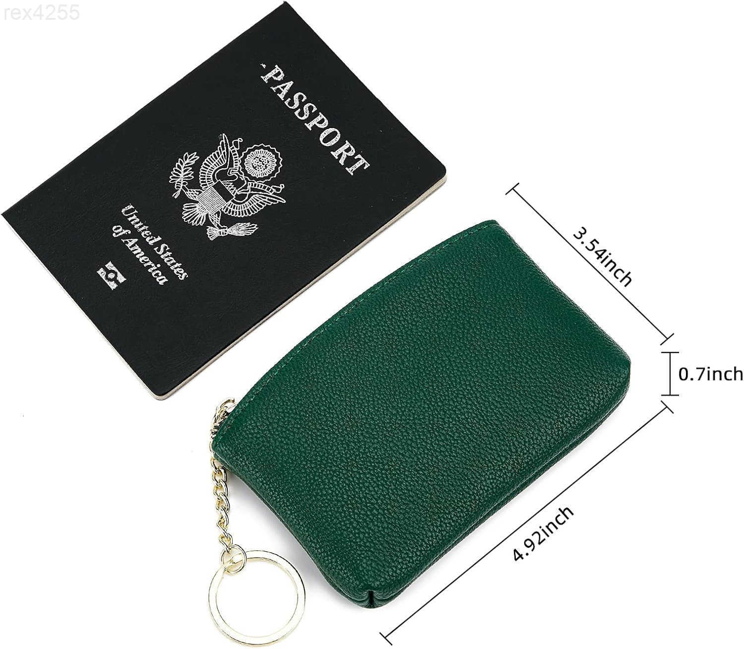 Artificial Leather Coin Purse Change Purse With Key Chain Ring Zipper For Men Women A GreenW250911