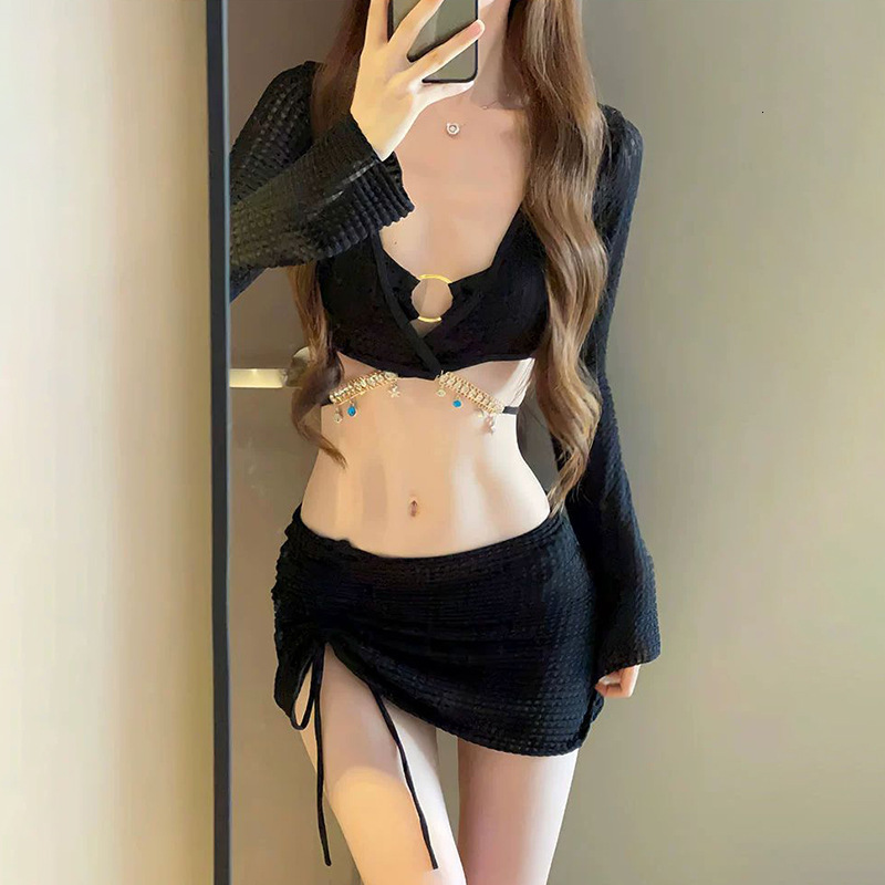 2025 New Swimsuit Bikini Women Four-piece separates fashion Skirt Hollow Conservative Seaside Hot Spring