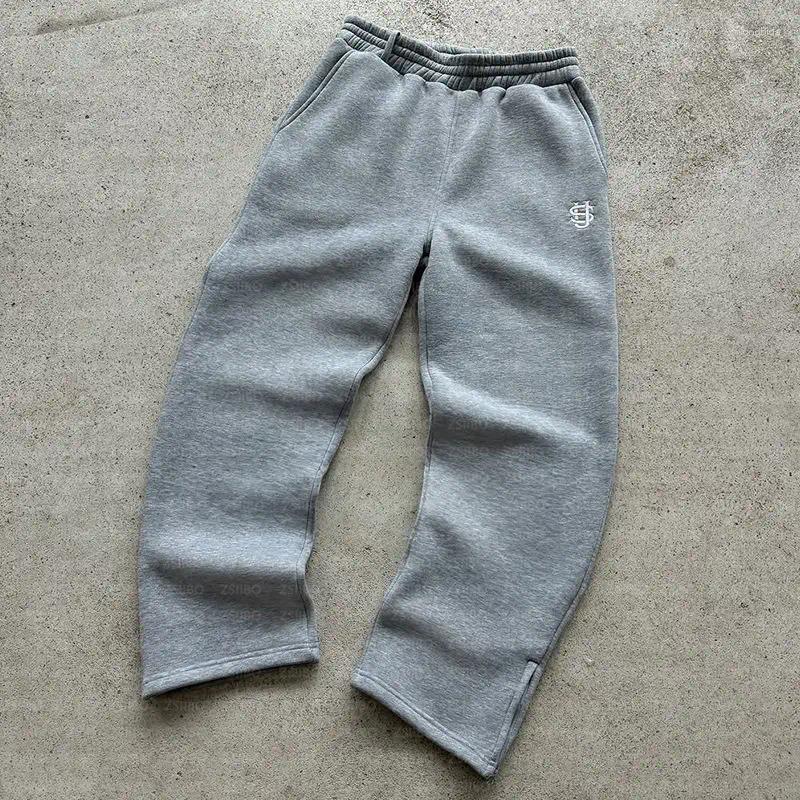 Mens Tracksuits Fashion Jogger Sweatpants Loose Embroidery Labeled Open Leg Wide Pants Trendy Pocket Couple Straight Hoodie