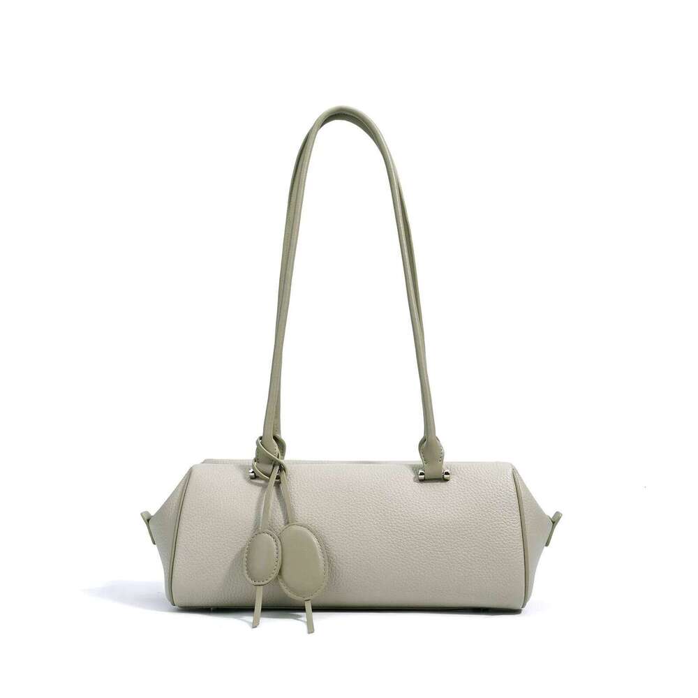 Light Genuine Leather Shoulder Bags For Women Classic Solid Color Lady Commuter Underarm Bag With Pendant