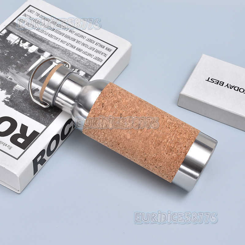 304 Stainless Steel Insulated Cup Bamboo Pattern Wooden Lid Direct Drinking Hiking Flask Creative Cork Cloth Cover Sports Water Bottle H250911