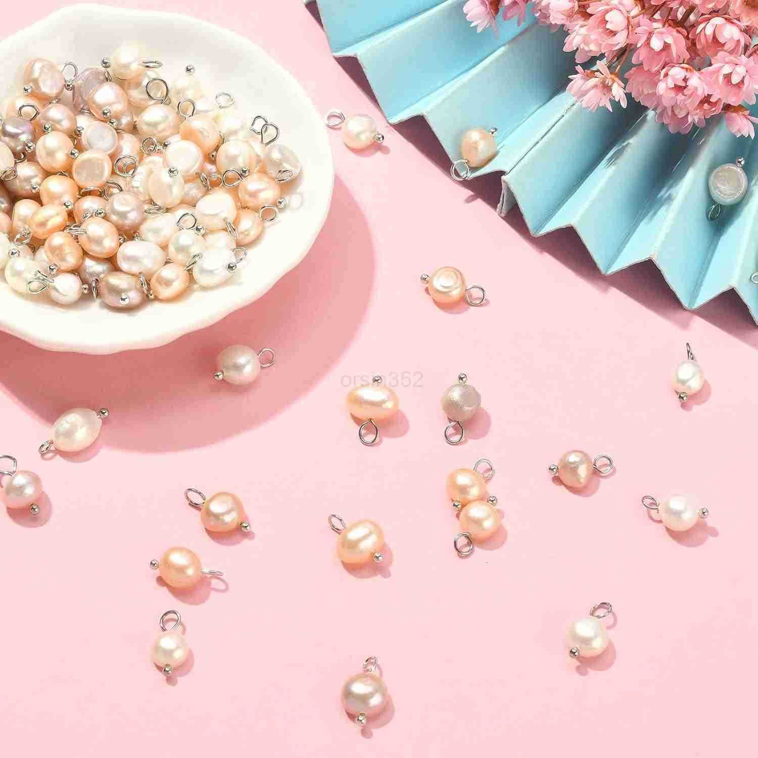 100 Pcs Natural Pink Cultured Freshwater Pearl Charms Bulk for Jewelry Making Earrings Necklace DIY CraftW250911