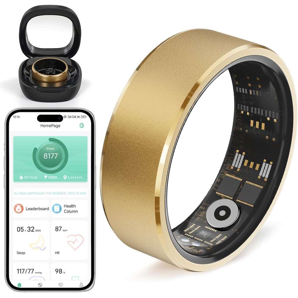 Smart Ring Health Fiess Tracker for Women Men Gold (8#)