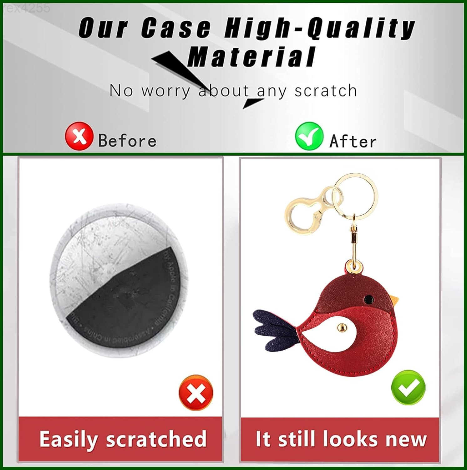 Leather Keychain Holder Case Compatible with AirTagCute Protective Cover with KeyringAntiScratch Finder GPS Tracker Case for Wallet KeysBagPetsBird CW