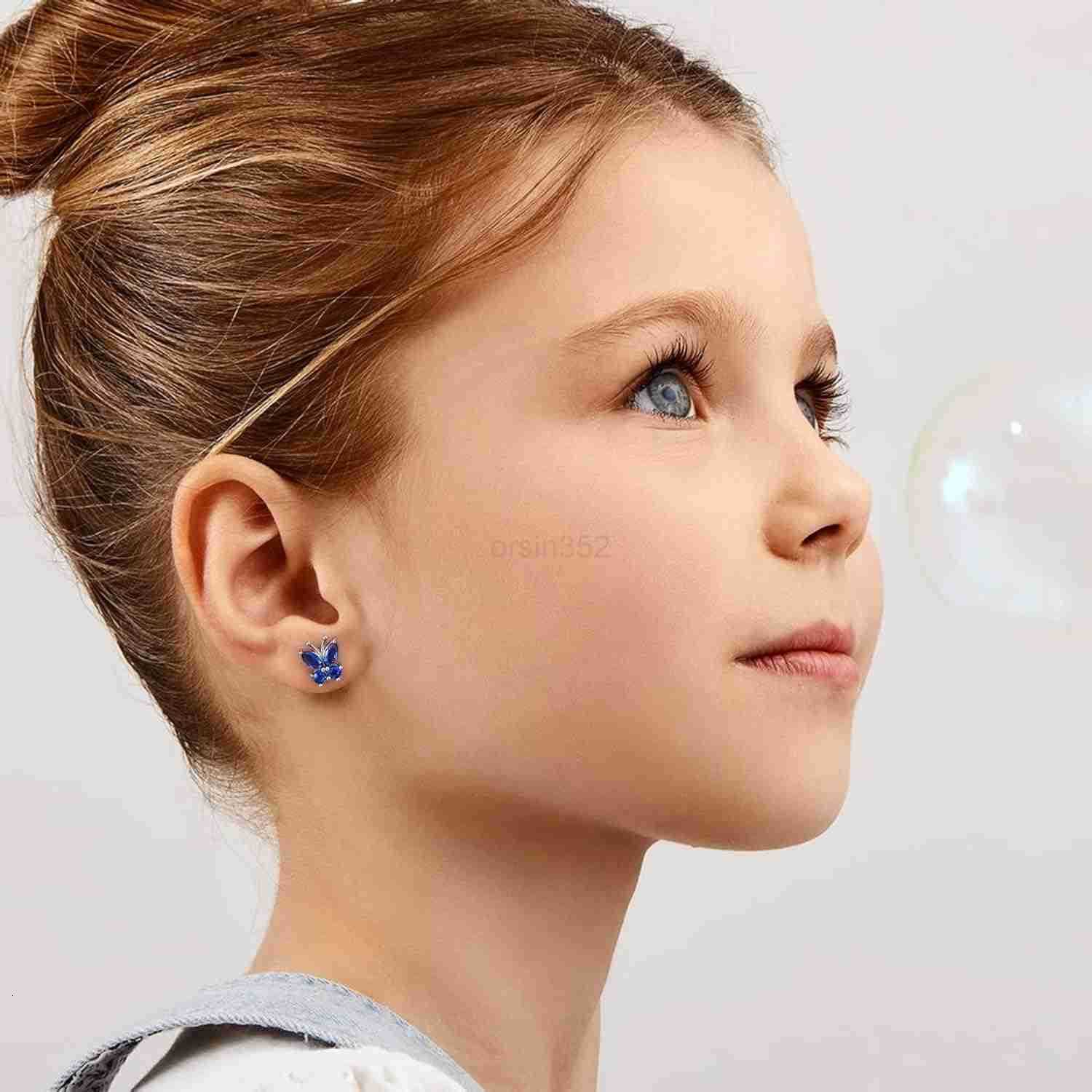 Sterling Silver Butterfly Earrings for Women Dainty Cute Birthstone Studs Hypoallergenic Jewelry Great Birthday GiftW250911