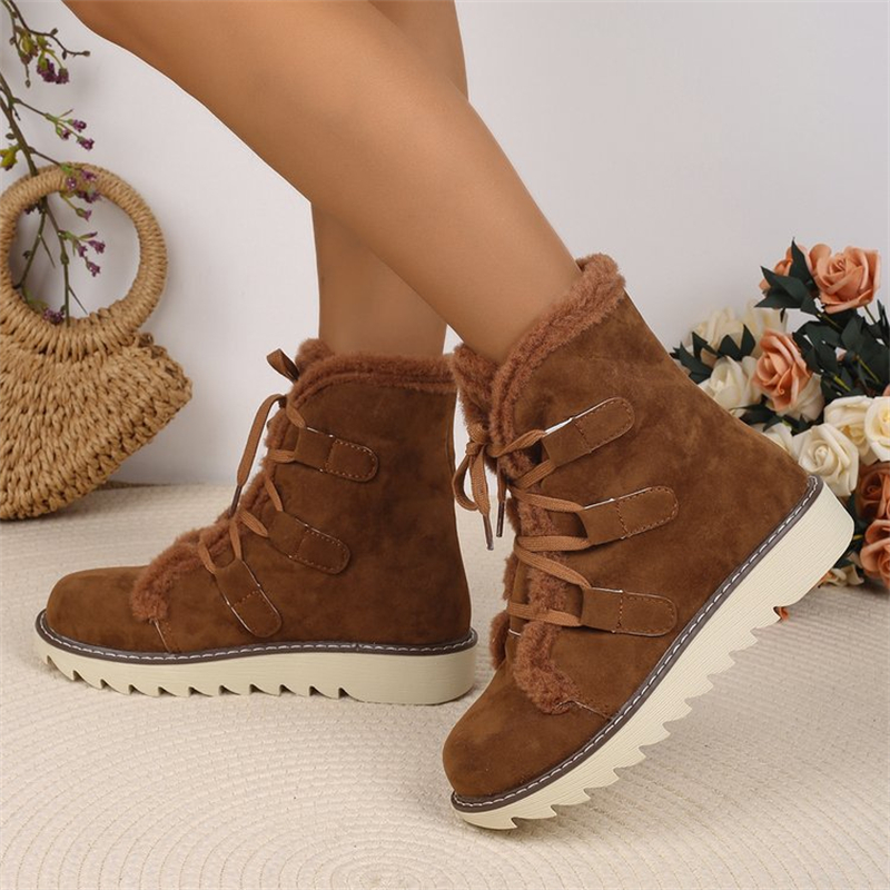Free shipping designer shoes Snow boots with cotton Martin boots, women's winter new round toe lace up short boots pink brown