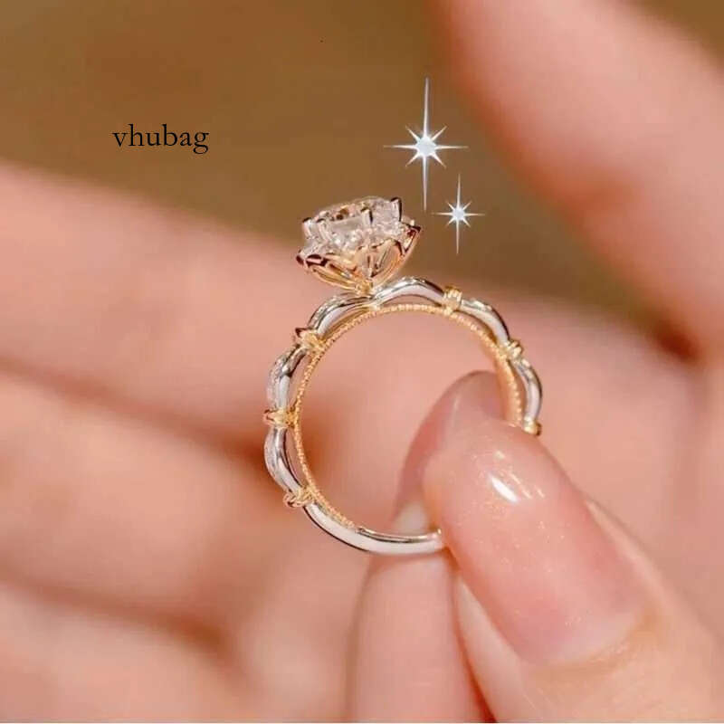Tezzc 0.5ct Moissanite Pure Sier Gold Plated Dia Tested Party Womens Wedding Rose Ring W240829