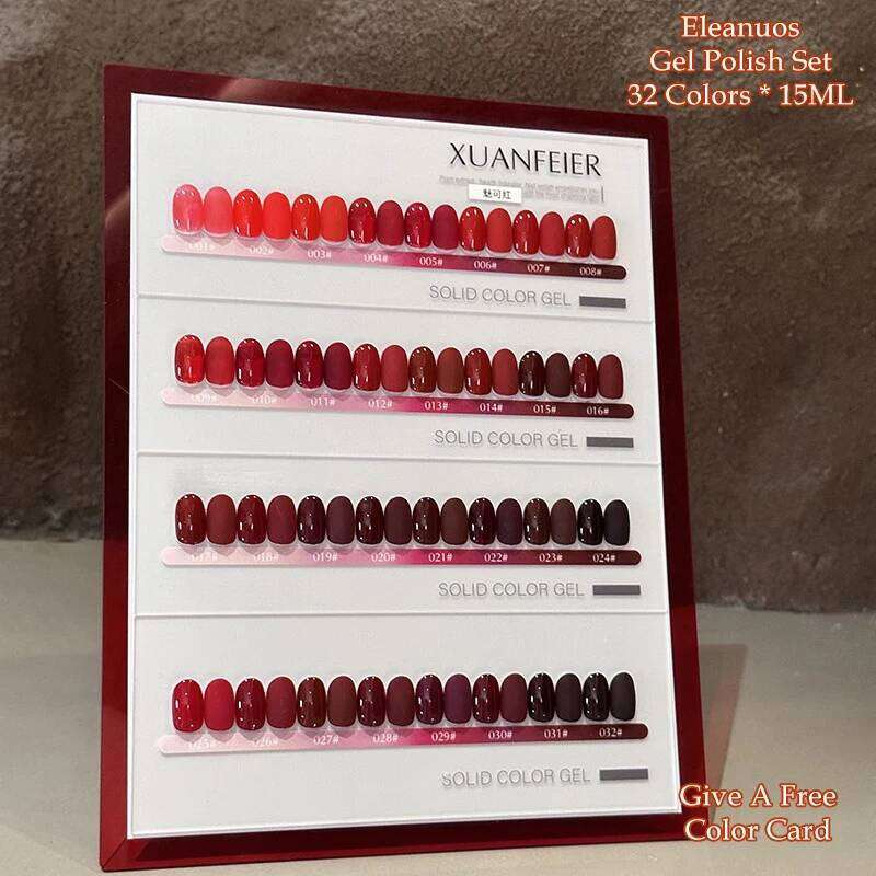 Eleanuos New 32 Series Wine Red Polishing Varnish Durable Solid Color Gel UV LED Brown Nail Salon Immersion 15Ml