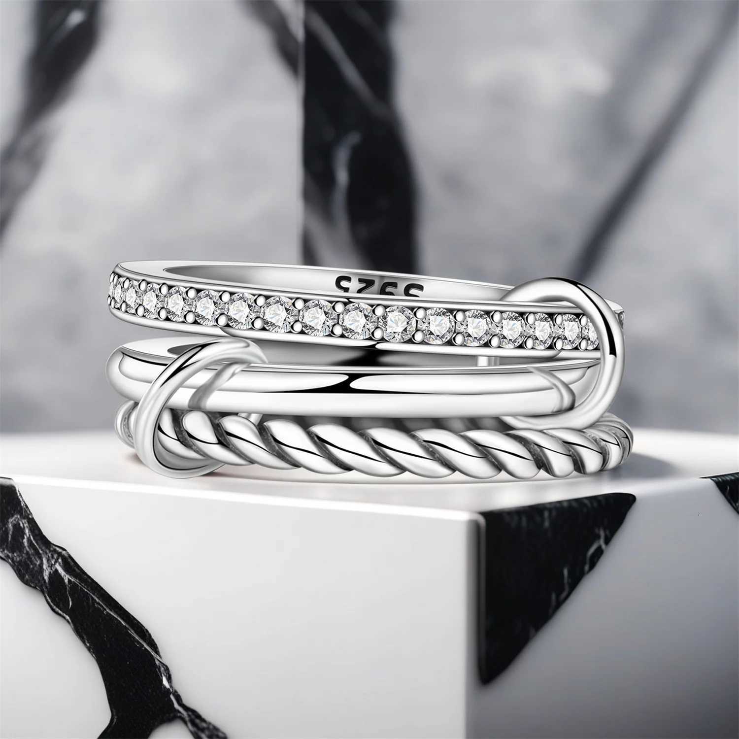 CYCUFF 925 Sterling Silver Designed Simple Fashion 3Ring Rings Closed Ring for Women Birthday Party Jewelry Gift Ring Comfort W250911