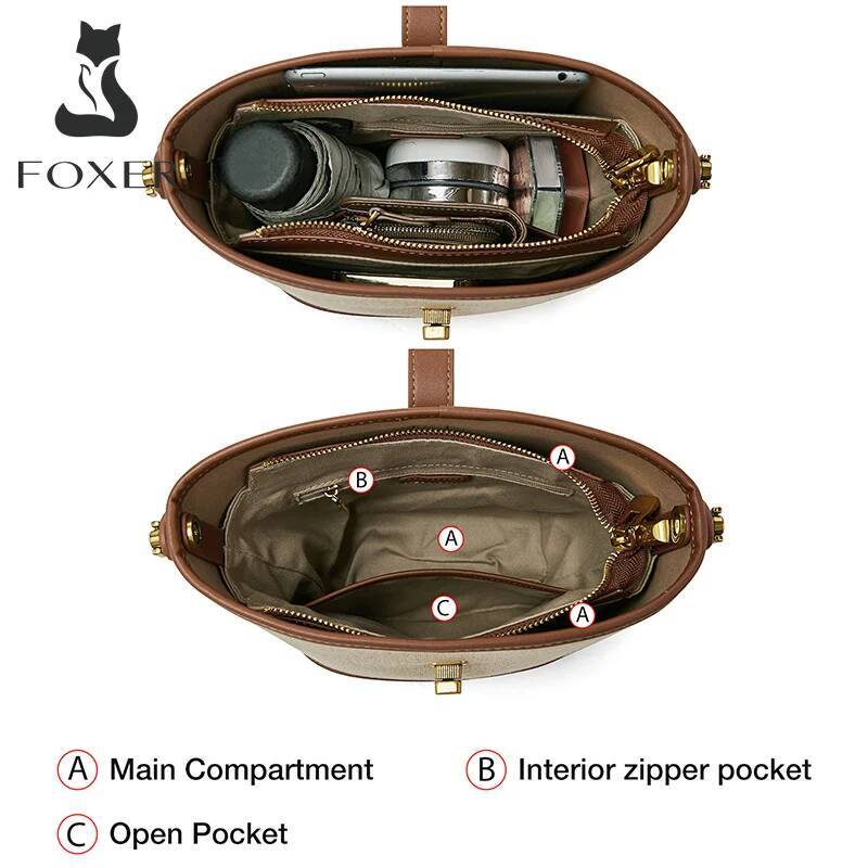 FOXER Women Small Fashion Bucket Shoulder Bag 2025 Girl Spring Summer Crossbody Handbag Purse